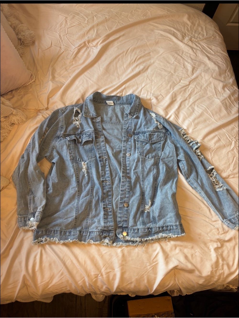 Over sized Distressed Light Blue Denim Jacket - Women